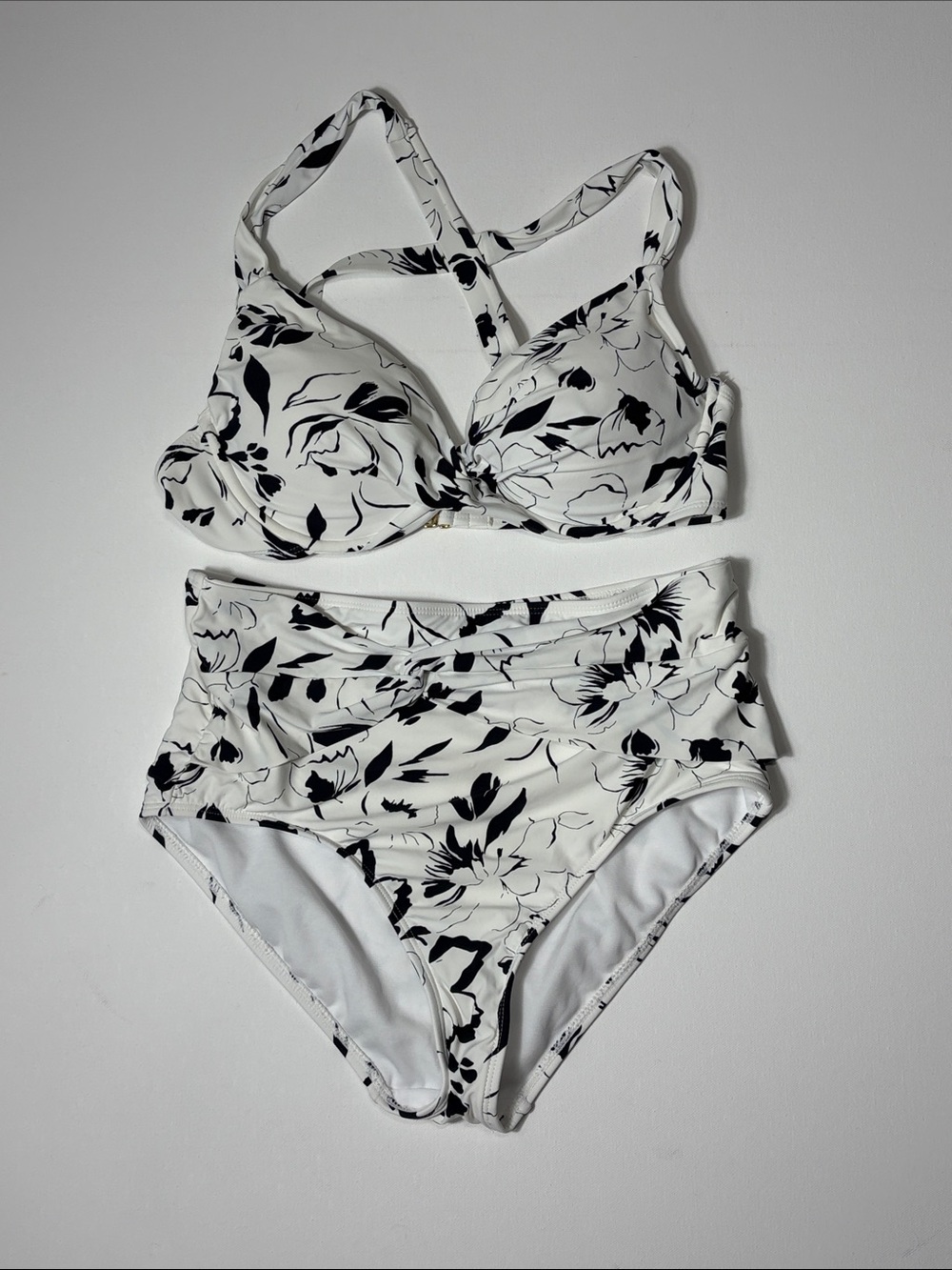 Sonnet Shores Black White Floral High Waist Bikini Swimsuit Set Size 8